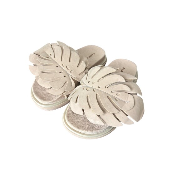Farm Rio Beige Tan Monstera Anatomic Slide Sandal Shoe Women Size 5 Hook & Loop - Picture 4 of 5